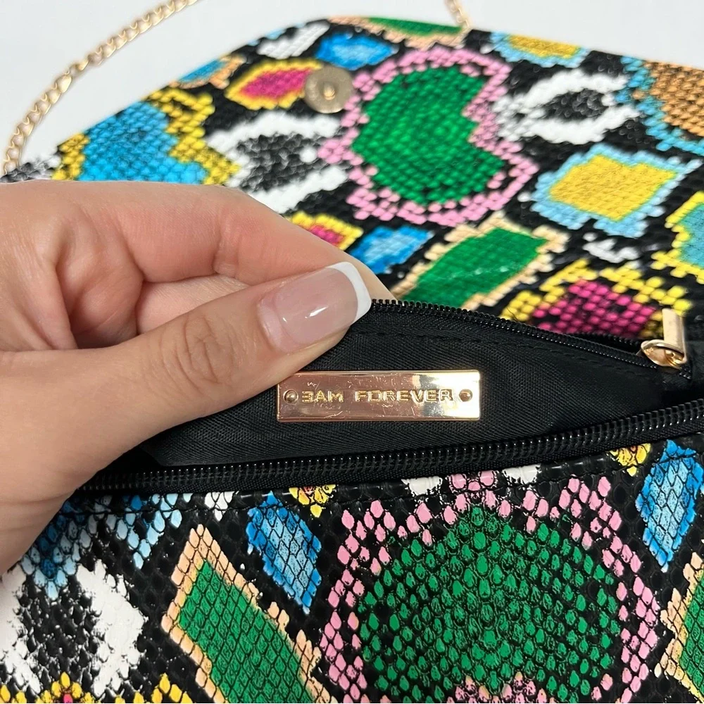 Multicolor color pop faux Snakeskin chain Crossbody Clutch Bag going out party - Picture 10 of 13